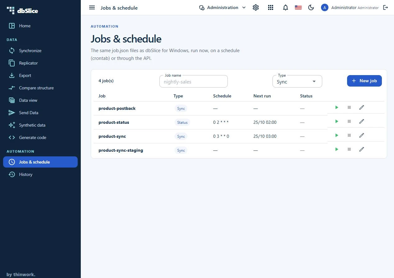 dbSlice Web: jobs e agendamento